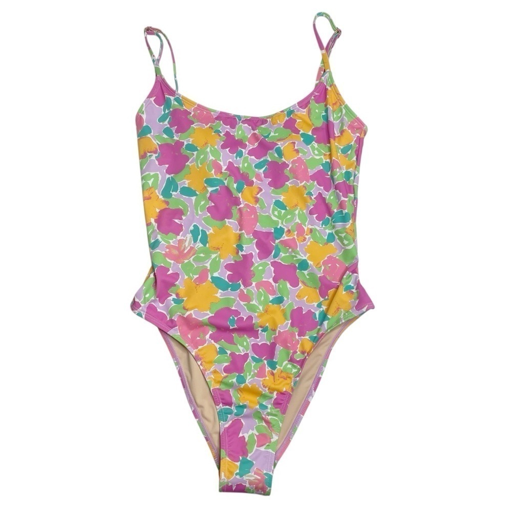 Cotton On Body Thin Strap Low Scoop One Piece Swimsuit Celeste Floral XS New